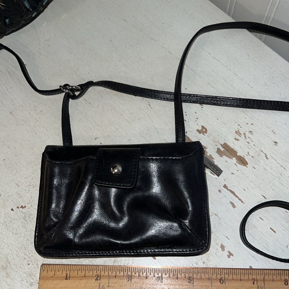 Hobo black leather zip around crossbody wallet